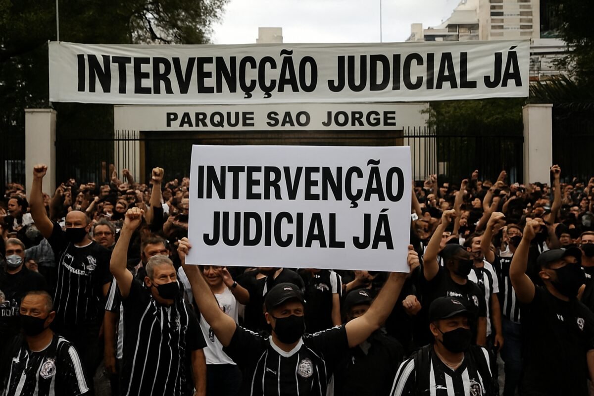 Torcedores do Corinthians protestam no Parque São Jorge e pedem ‘intervenção judicial já’ - R7 Esportes